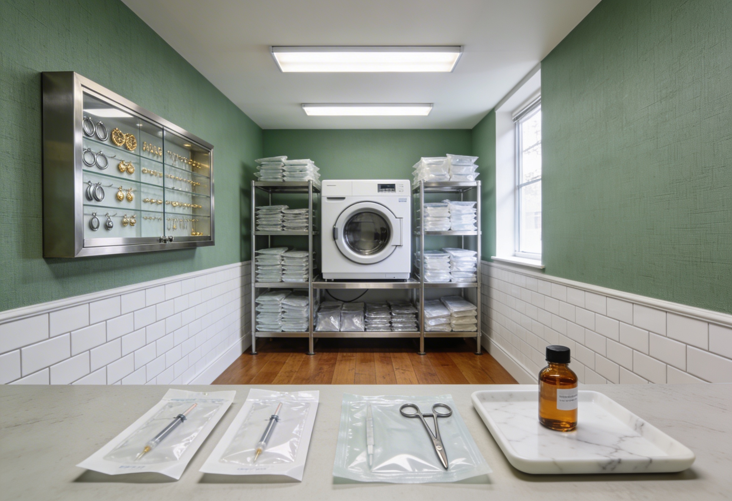 Steril piercing stüdyosu iç mekan ekipman düzeni